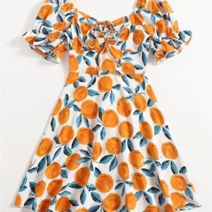 Ruched Orange Print Dress, Shein